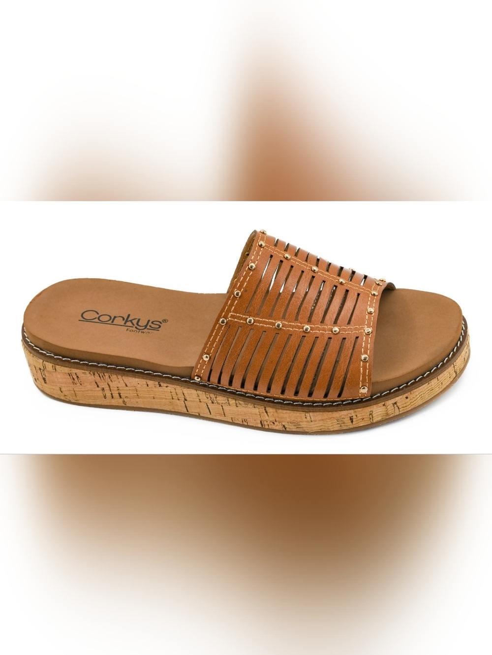 Corkys At Ease  Cognac Slide Sandal with Cork Platform
